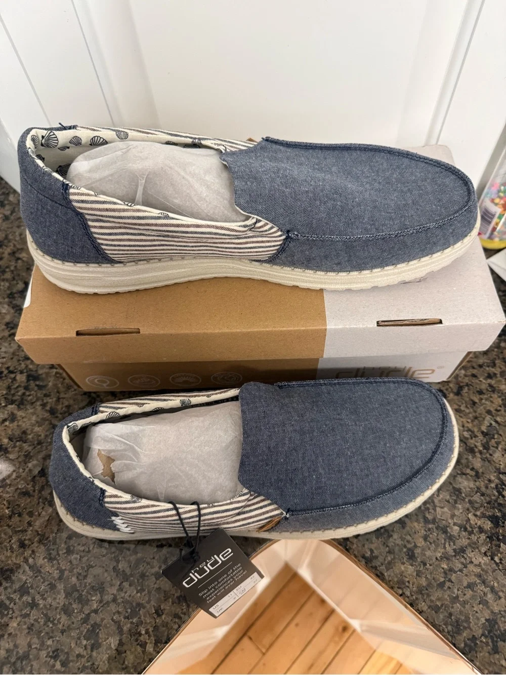New In Box Hey Dude Womens Misty Slip On Shoes Blue Barbados Size 11